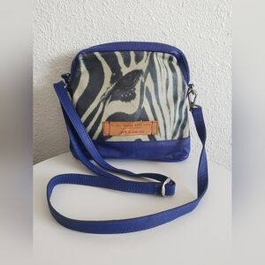 Velez Columbia Blue Leather Handpainted Zebra Crossbody Shoulder Bag